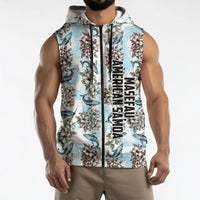Personalized Masefau American Samoa Sleeveless Zip Hoodie Vintage Whale Hibiscus Ocean Waves