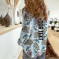 Personalized Masefau American Samoa Women Casual Shirt Vintage Whale Hibiscus Ocean Waves