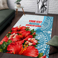 Personalized American Samoa Masefau Area Rug Hibiscus Tropical Floral Whale Polynesian Tribal Pattern
