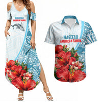 Personalized American Samoa Masefau Couples Matching Summer Maxi Dress and Hawaiian Shirt Hibiscus Tropical Floral Whale Polynesian Tribal Pattern