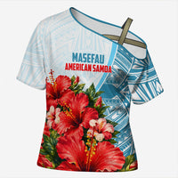 Personalized American Samoa Masefau Cross Shoulder Shirt Hibiscus Tropical Floral Whale Polynesian Tribal Pattern