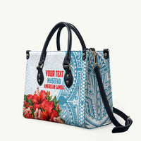 Personalized American Samoa Masefau Leather Bag Hibiscus Tropical Floral Whale Polynesian Tribal Pattern
