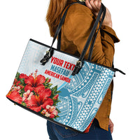 Personalized American Samoa Masefau Leather Tote Bag Hibiscus Tropical Floral Whale Polynesian Tribal Pattern