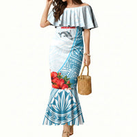 Personalized American Samoa Masefau Mermaid Dress Hibiscus Tropical Floral Whale Polynesian Tribal Pattern