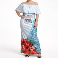 Personalized American Samoa Masefau Off Shoulder Maxi Dress Hibiscus Tropical Floral Whale Polynesian Tribal Pattern
