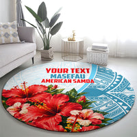 Personalized American Samoa Masefau Round Carpet Hibiscus Tropical Floral Whale Polynesian Tribal Pattern