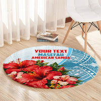Personalized American Samoa Masefau Round Carpet Hibiscus Tropical Floral Whale Polynesian Tribal Pattern