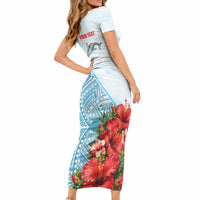 Personalized American Samoa Masefau Short Sleeve Bodycon Dress Hibiscus Tropical Floral Whale Polynesian Tribal Pattern
