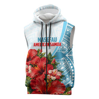 Personalized American Samoa Masefau Sleeveless Zip Hoodie Hibiscus Tropical Floral Whale Polynesian Tribal Pattern