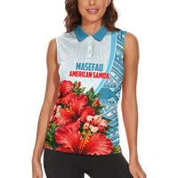 Personalized American Samoa Masefau Women Sleeveless Polo Shirt Hibiscus Tropical Floral Whale Polynesian Tribal Pattern