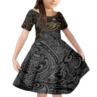 Polynesian Family Matching Mermaid Dress and Hawaiian Shirt Hammerhead Shark Tribal Pattern TS04 Daughter's Dress Black Yellow - Polynesian Pride