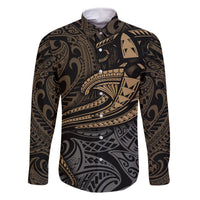 Polynesian Family Matching Mermaid Dress and Hawaiian Shirt Hammerhead Shark Tribal Pattern TS04 Dad's Shirt - Long Sleeve Black Yellow - Polynesian Pride