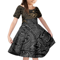 Polynesian Family Matching Short Sleeve Bodycon Dress and Hawaiian Shirt Hammerhead Shark Tribal Pattern TS04 Daughter's Dress Black Yellow - Polynesian Pride