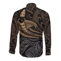 Polynesian Long Sleeve Button Shirt Hammerhead Shark Tribal Pattern TS04 - Polynesian Pride
