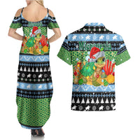 Micronesia Christmas Couples Matching Summer Maxi Dress and Hawaiian Shirt with Santa Turtle Coral Reef and Holiday Ocean Pattern TS04 - Polynesian Pride