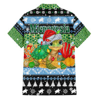 Micronesia Christmas Family Matching Long Sleeve Bodycon Dress and Hawaiian Shirt with Santa Turtle Coral Reef and Holiday Ocean Pattern - Polynesian Pride