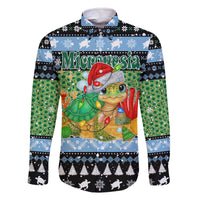 Micronesia Christmas Family Matching Off The Shoulder Long Sleeve Dress and Hawaiian Shirt with Santa Turtle Coral Reef and Holiday Ocean Pattern - Polynesian Pride