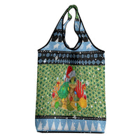 Micronesia Christmas Grocery Bag with Santa Turtle Coral Reef and Holiday Ocean Pattern - Polynesian Pride