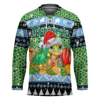 Micronesia Christmas Hockey Jersey with Santa Turtle Coral Reef and Holiday Ocean Pattern - Polynesian Pride