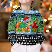 Micronesia Christmas Kid Ugly Christmas Sweater with Santa Turtle Coral Reef and Holiday Ocean Pattern - Polynesian Pride