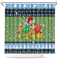 Micronesia Christmas Shower Curtain with Santa Turtle Coral Reef and Holiday Ocean Pattern TS04 Black Green - Polynesian Pride
