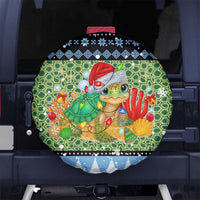 Micronesia Christmas Spare Tire Cover with Santa Turtle Coral Reef and Holiday Ocean Pattern TS04 No hole Black Green - Polynesian Pride