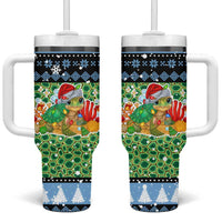 Micronesia Christmas Tumbler With Handle with Santa Turtle Coral Reef and Holiday Ocean Pattern - Polynesian Pride
