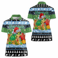 Micronesia Christmas Women Polo Shirt with Santa Turtle Coral Reef and Holiday Ocean Pattern - Polynesian Pride