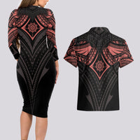 Feminine Polynesian Couples Matching Long Sleeve Bodycon Dress and Hawaiian Shirt Mandala Tattoo Style TS04 - Polynesian Pride