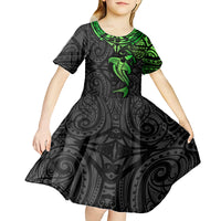 Polynesian Kid Short Sleeve Dress Hammerhead Shark Tribal Pattern Black Green Version TS04 - Polynesian Pride