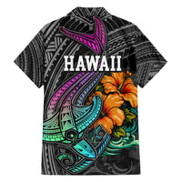 Hawaii Polynesian Family Matching Off Shoulder Maxi Dress and Hawaiian Shirt with Tribal Hammerhead Sharks and Hibiscus Black TS04 - Polynesian Pride