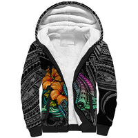 Hawaii Polynesian Sherpa Hoodie with Tribal Hammerhead Sharks and Hibiscus Black TS04 Unisex Black - Polynesian Pride