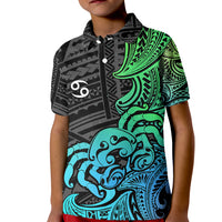 Zodiac Cancer Kid Polo Shirt Polynesian in Gradient Blue TS04 Kid Gradient Blue - Polynesian Pride