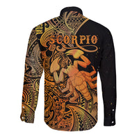 Zodiac Scorpio Long Sleeve Button Shirt Polynesian in Orange TS04 - Polynesian Pride