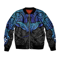 Polynesian Ray Pattern Bomber Jacket TS04 Unisex Black/Blue - Polynesian Pride