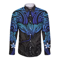 Polynesian Ray Pattern Long Sleeve Button Shirt TS04 Unisex Black/Blue - Polynesian Pride