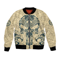 Polynesian Bomber Jacket Warrior Skull with Tribal Patterns Tattoo Design TS04 Unisex Yellow - Polynesian Pride