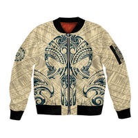 Polynesian Sleeve Zip Bomber Jacket Warrior Skull with Tribal Patterns Tattoo Design TS04 Unisex Yellow - Polynesian Pride