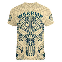 Polynesian Women V Neck T Shirt Warrior Skull with Tribal Patterns Tattoo Design TS04 - Polynesian Pride