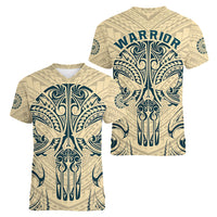 Polynesian Women V Neck T Shirt Warrior Skull with Tribal Patterns Tattoo Design TS04 - Polynesian Pride
