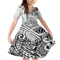 Hawaii Family Matching Mermaid Dress and Hawaiian Shirt with Polynesian Turtle TS04 Daughter's Dress Black White - Polynesian Pride