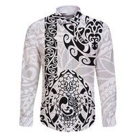 Hawaii Family Matching Short Sleeve Bodycon Dress and Hawaiian Shirt with Polynesian Turtle TS04 Dad's Shirt - Long Sleeve Black White - Polynesian Pride