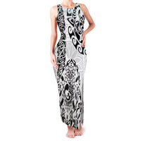 Hawaii Family Matching Tank Maxi Dress and Hawaiian Shirt with Polynesian Turtle TS04 Mom's Dress Black White - Polynesian Pride