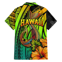 Hawaii Family Matching Off Shoulder Maxi Dress and Hawaiian Shirt Polynesian Fish Hook and Hibiscus Flowers with Gradient Pattern TS04 - Polynesian Pride