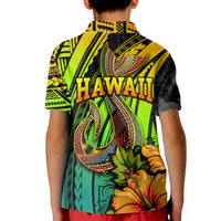 Hawaii Kid Polo Shirt Polynesian Fish Hook and Hibiscus Flowers with Gradient Pattern TS04 - Polynesian Pride