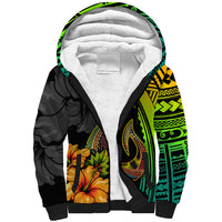 Hawaii Sherpa Hoodie Polynesian Fish Hook and Hibiscus Flowers with Gradient Pattern TS04 Unisex Multicolor - Polynesian Pride