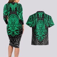 Polynesian Couples Matching Long Sleeve Bodycon Dress and Hawaiian Shirt Abstract Tiki TS04 - Polynesian Pride