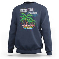 Christmas In Hawaii Sweatshirt Deck the Palms Firework Merry Christmas Flamingo TS09 Navy - Polynesian Pride