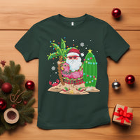 Christmas In Hawaii T Shirt Flamingo Float Xmas Palm Tree Surfboard Cute Santa At Beach TS09 Dark Forest Green - Polynesian Pride