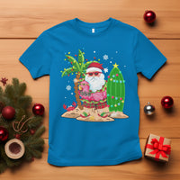 Christmas In Hawaii T Shirt Flamingo Float Xmas Palm Tree Surfboard Cute Santa At Beach TS09 Sapphire - Polynesian Pride